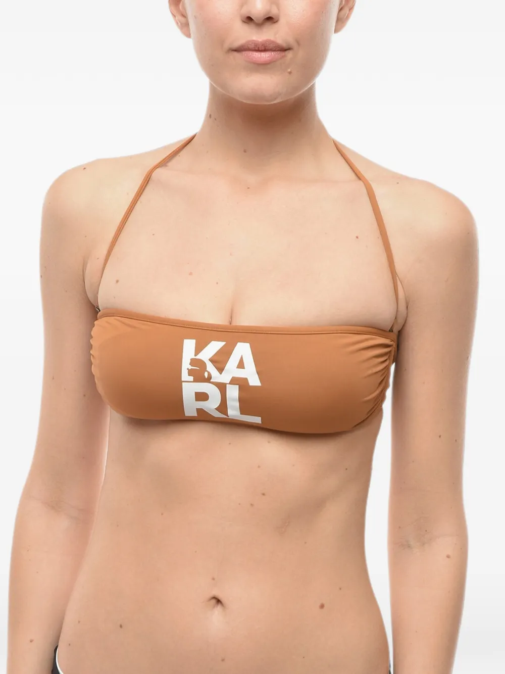 Karl Lagerfeld Bandeau-Bikinioberteil mit Logo - Braun