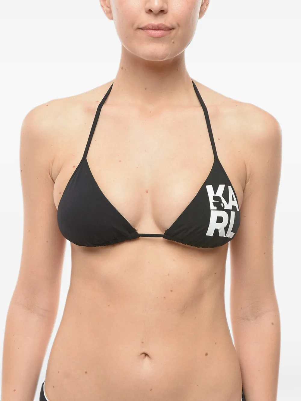Karl Lagerfeld logo-print triangle bikini top - Schwarz