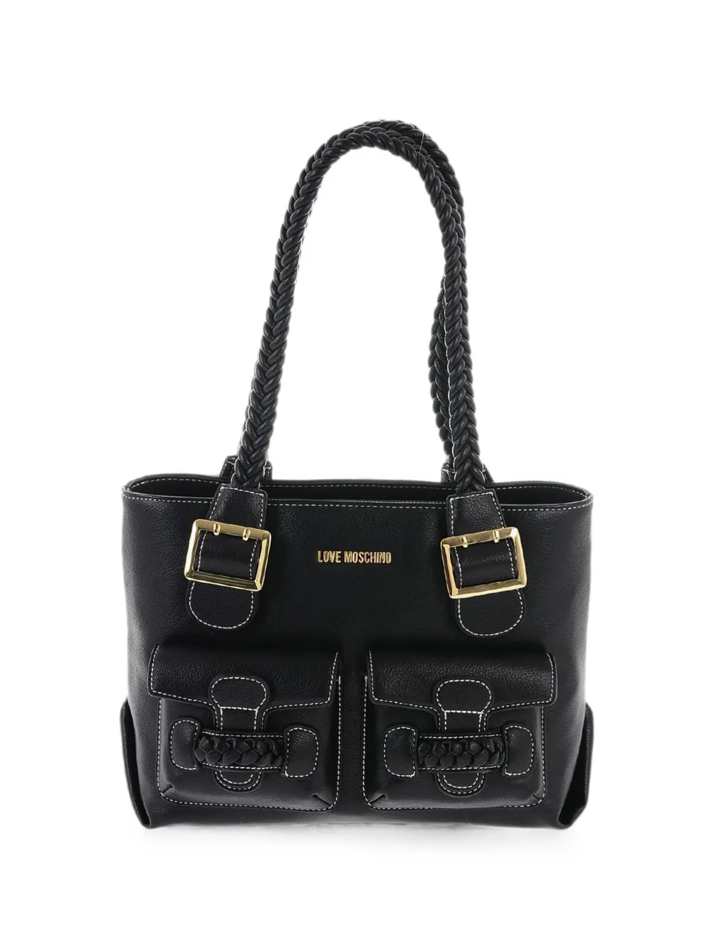 Moschino braided-handle contrast-stitch shoulder bag - Black