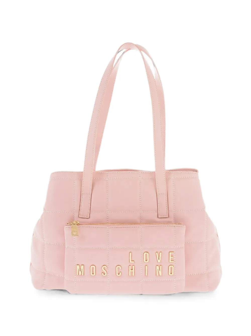 Moschino quilted logo-plaque large shoulder bag - Pink
