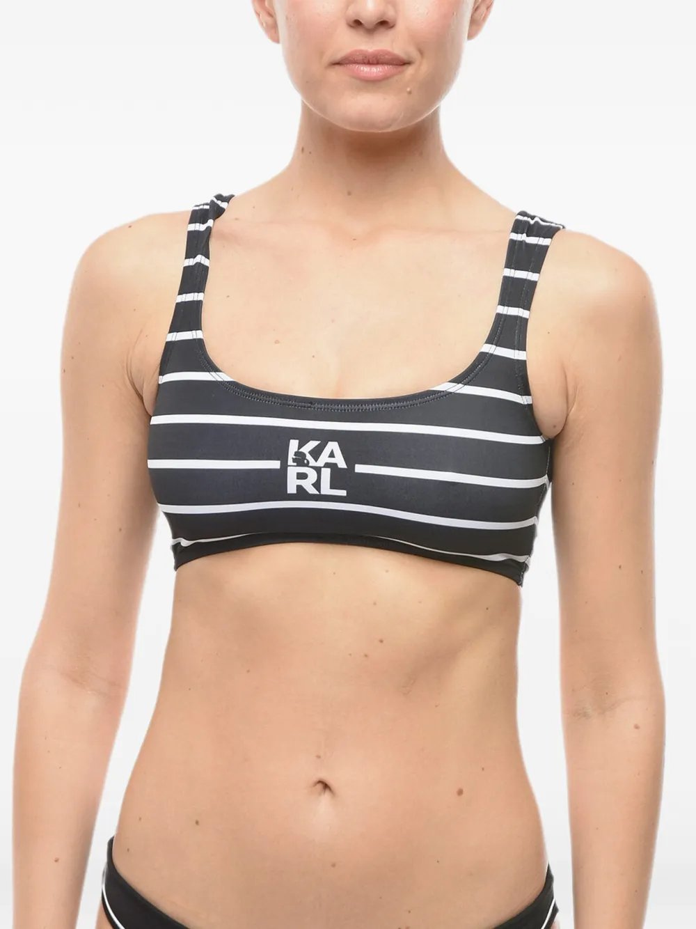 Karl Lagerfeld Gestreifter Bikini mit Logo-Print - Schwarz