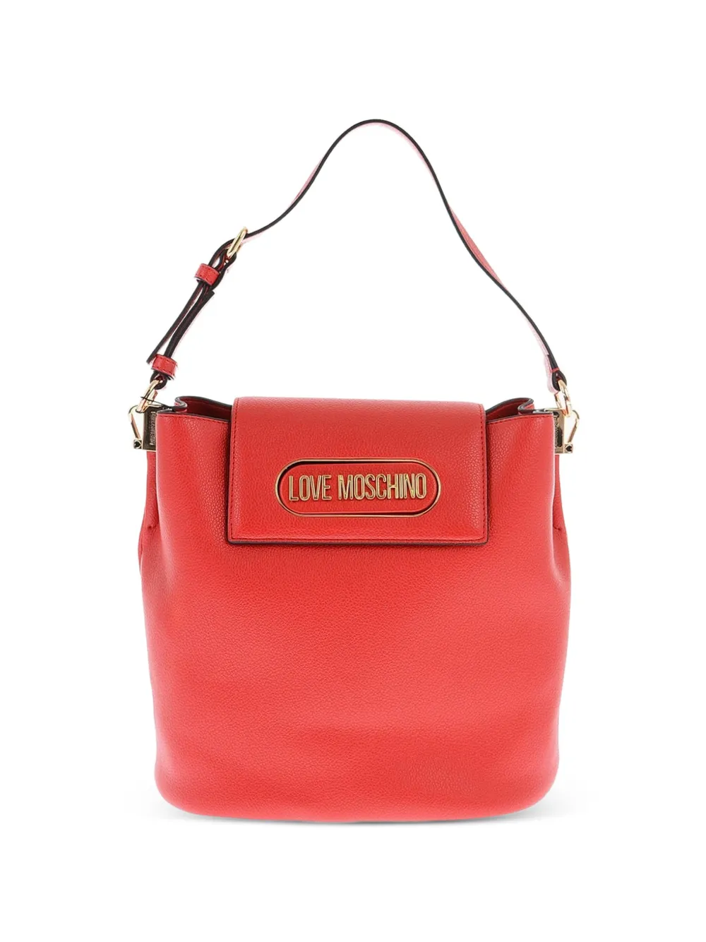 Moschino pebbled logo-plaque bucket bag - Red