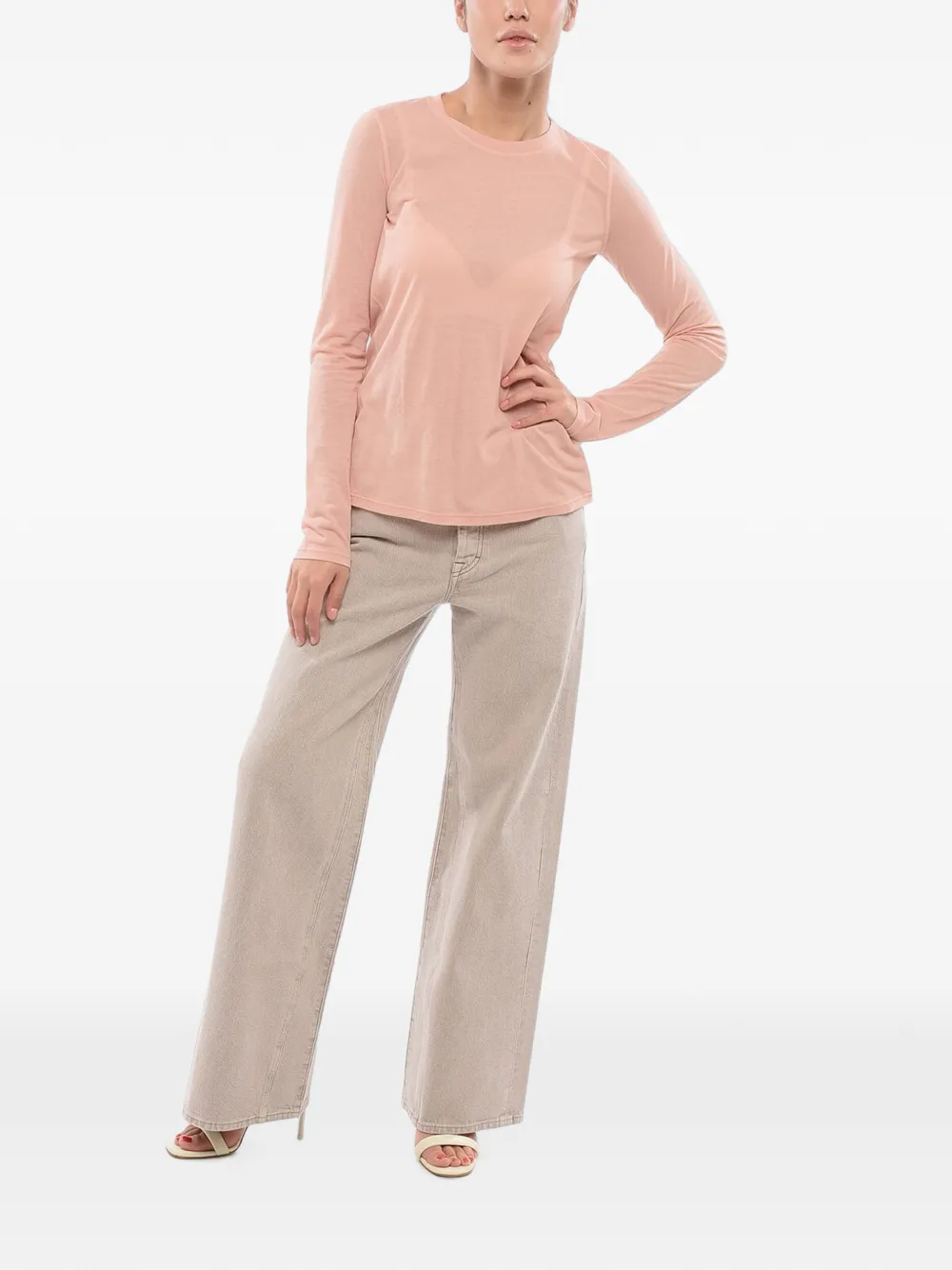 Roberto Collina long-sleeved crewneck T-shirt Roze