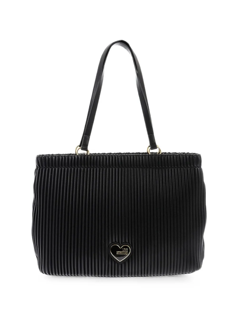 Love Moschino pleated logo-plaque tote bag - Black