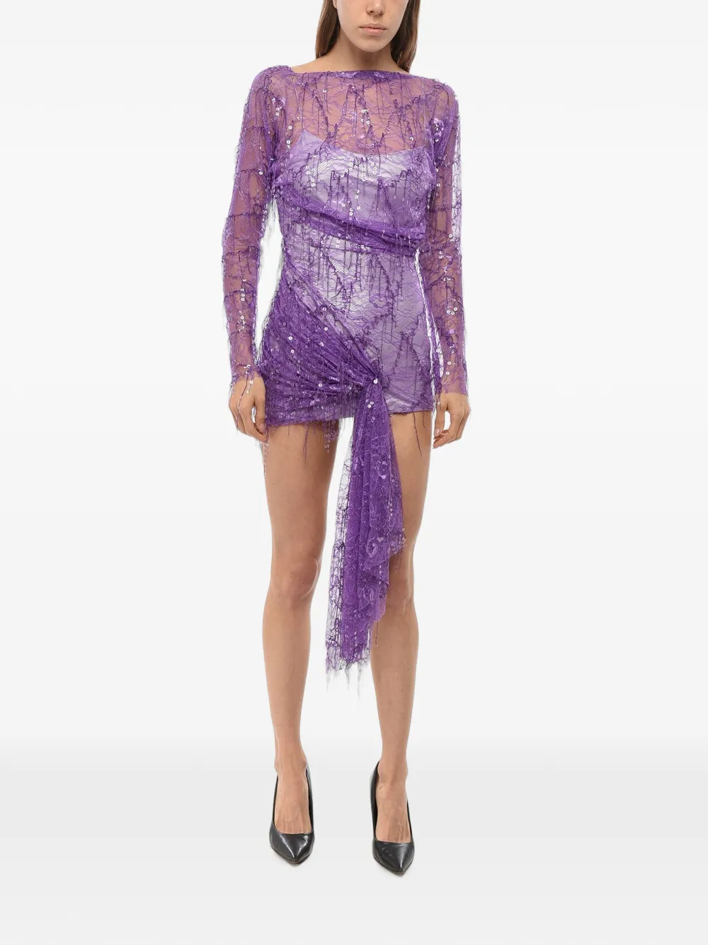 Christopher Esber lace sequin-embellished asymmetric mini dress - Purple