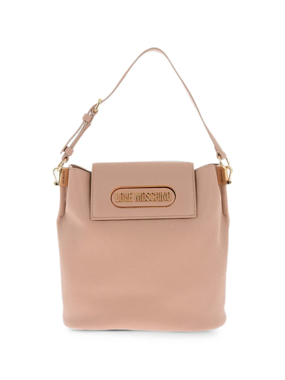 Love Moschino logo-plaque pebbled-effect shoulder bag - Neutrals