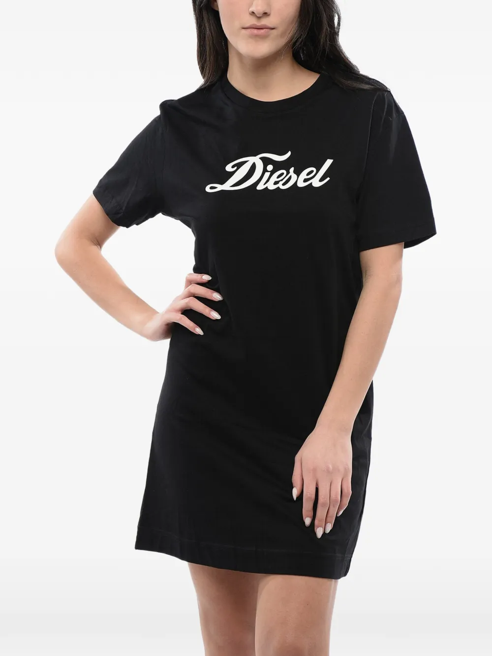 Diesel logo-print jersey T-shirt dress Zwart