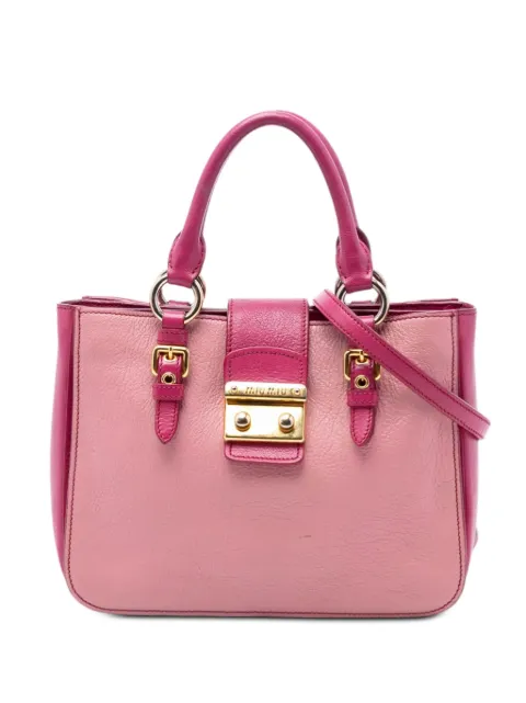 Miu Miu Pre-Owned 2010-2025 바이컬러 고트스킨 마드라스 사첼 백