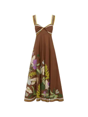 FARM Rio leaf-applique Linen Midi Dress | Green | FARFETCH