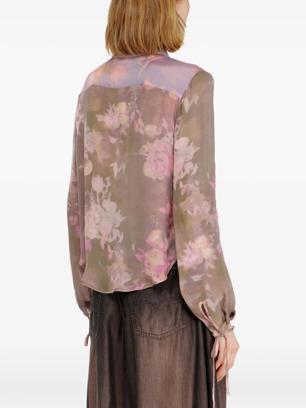 Diesel Chiffon overhemd met all-over bloemenprint Bruin