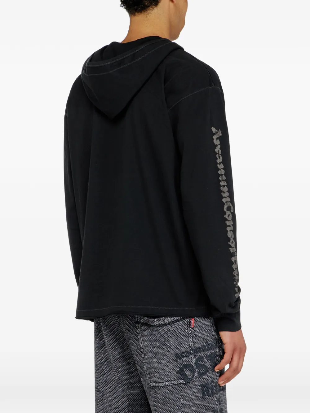 Diesel Hoodie met geborduurde patch en V-hals Zwart