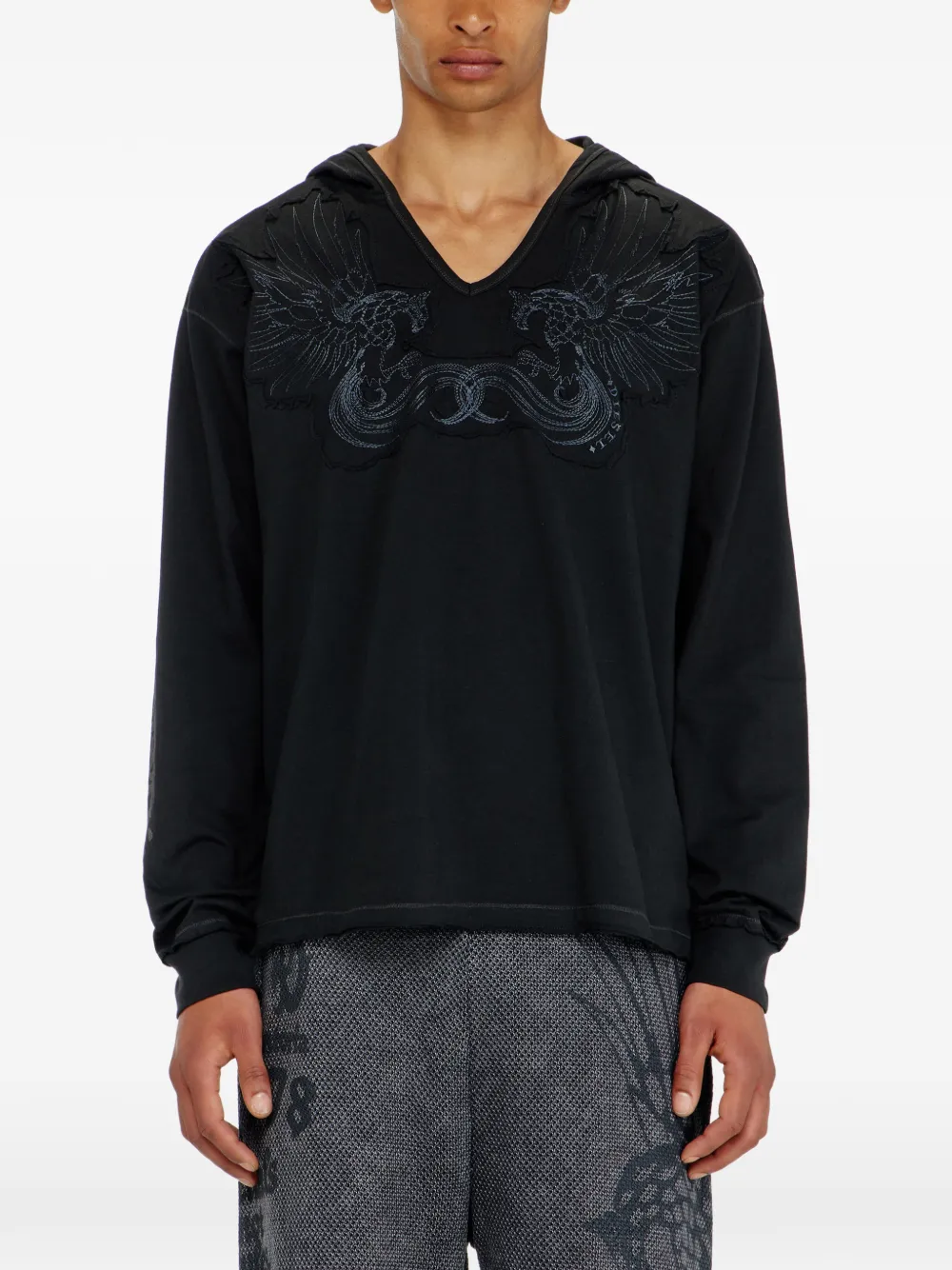 Diesel Hoodie met geborduurde patch en V-hals Zwart