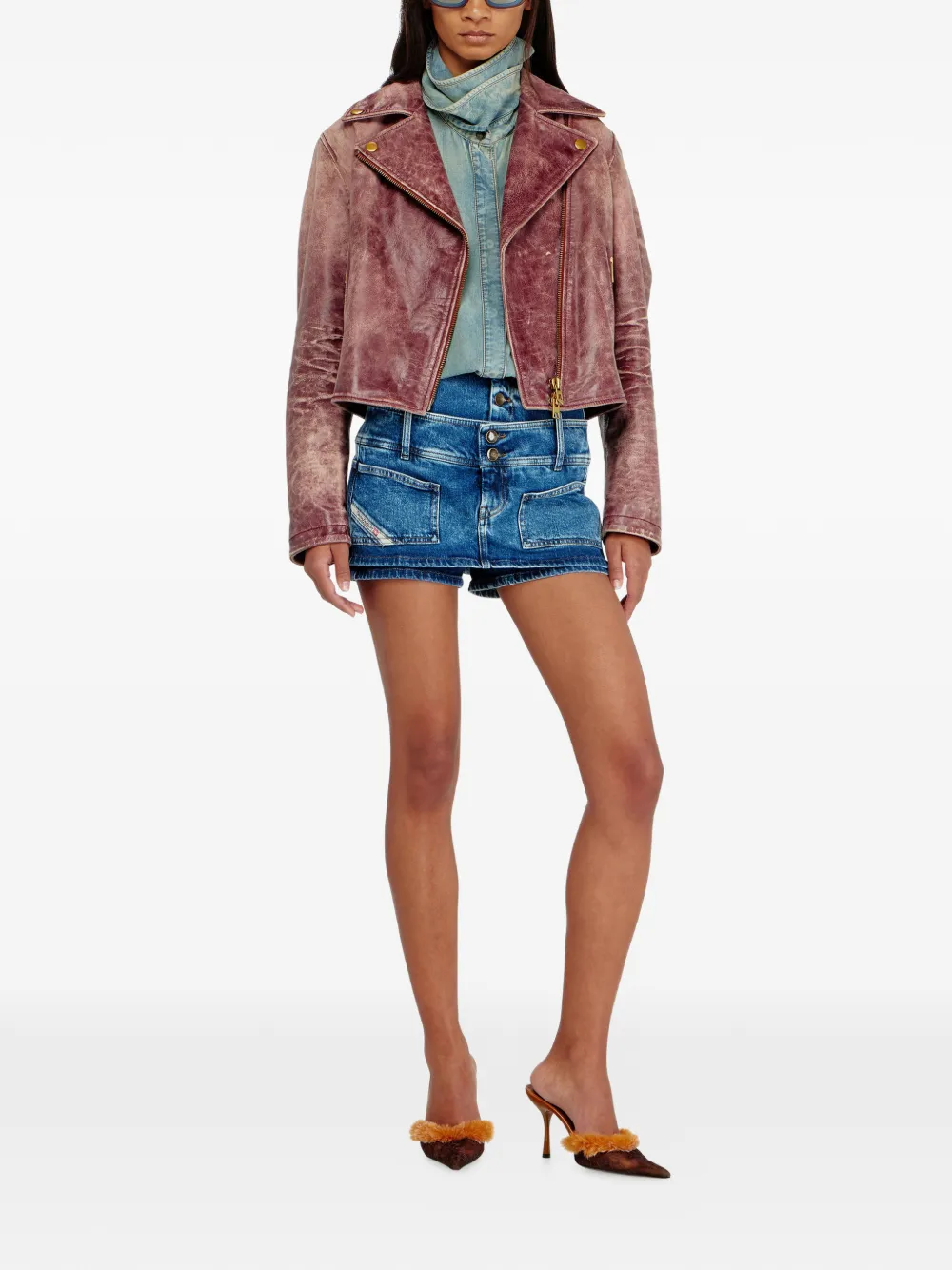 Diesel Denim skort met dubbele tailleband Blauw