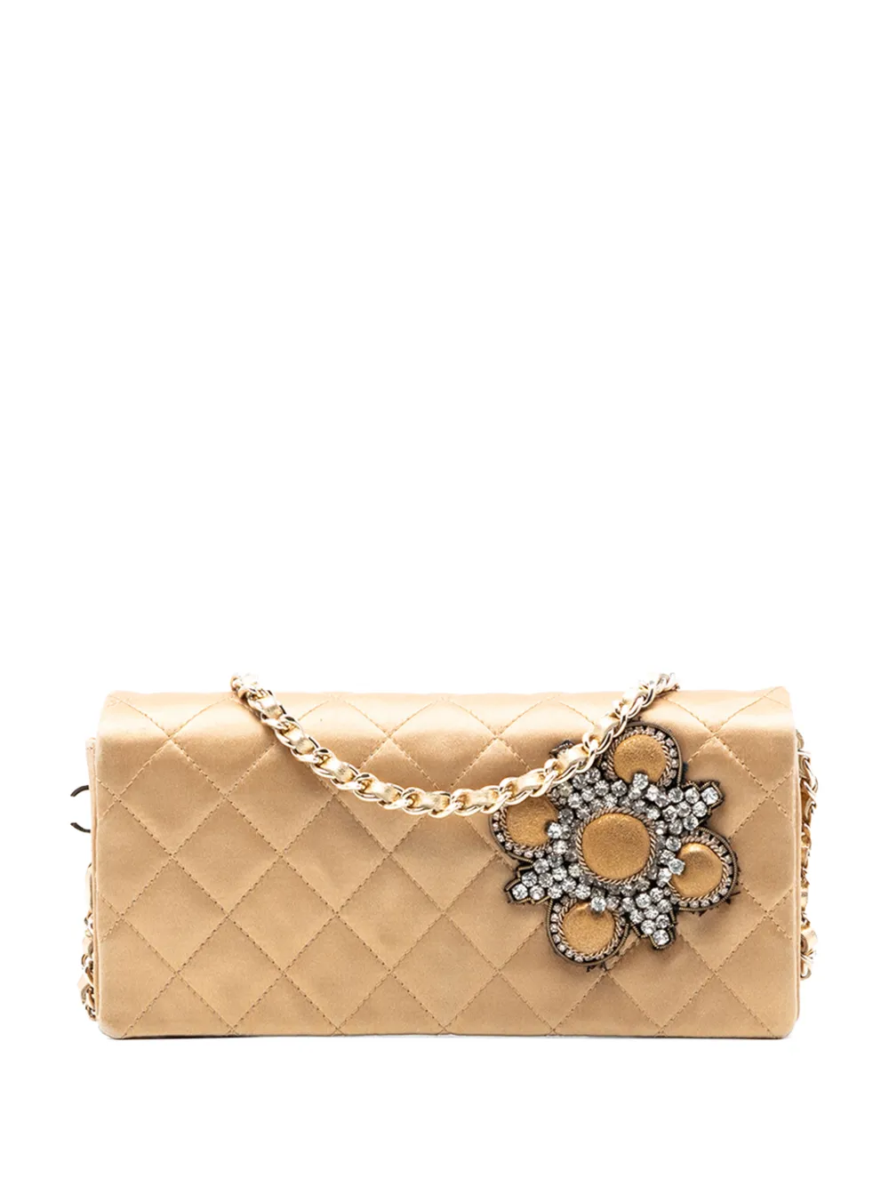 CHANEL Pre-Owned 2005-2006 Quilted Satin Crystal Chain clutch bag - Gold