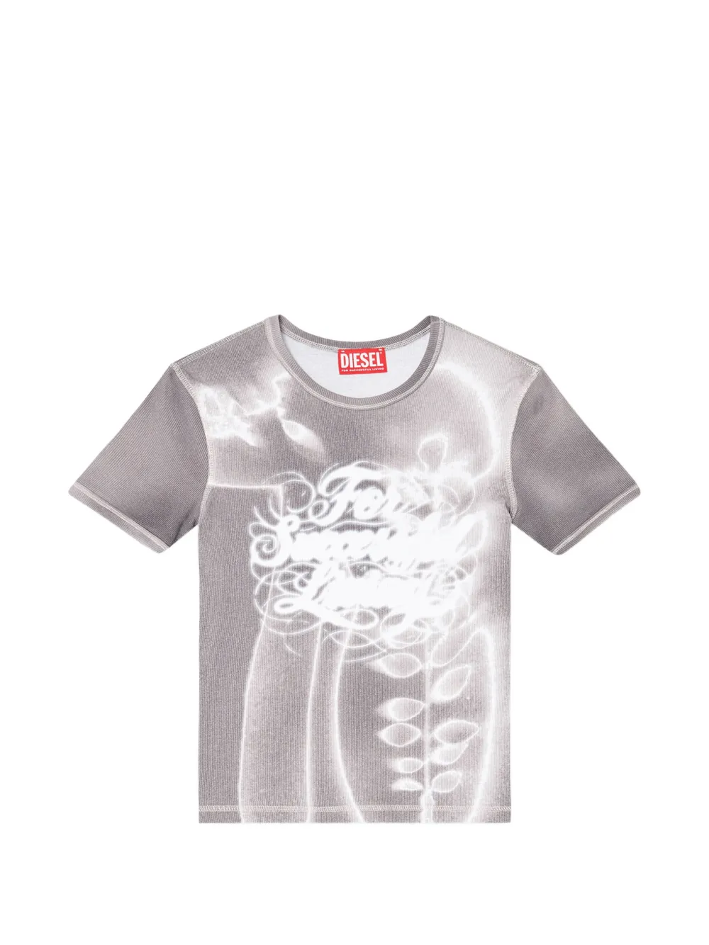 Diesel top in ribbed jersey with graphic print - Grigio