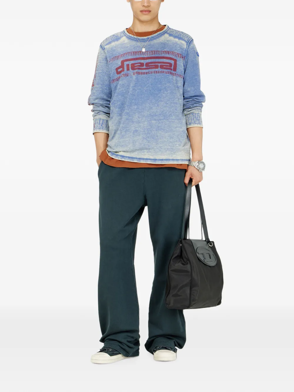 Diesel Gerafelde joggingbroek met kristallen details Blauw
