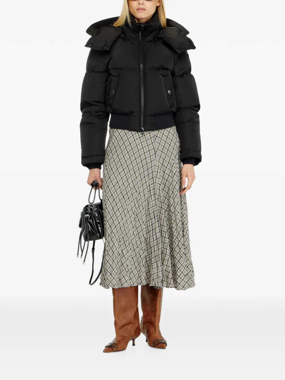 Diesel Nylon donsjack met afneembare capuchon en gekreukt effect Zwart