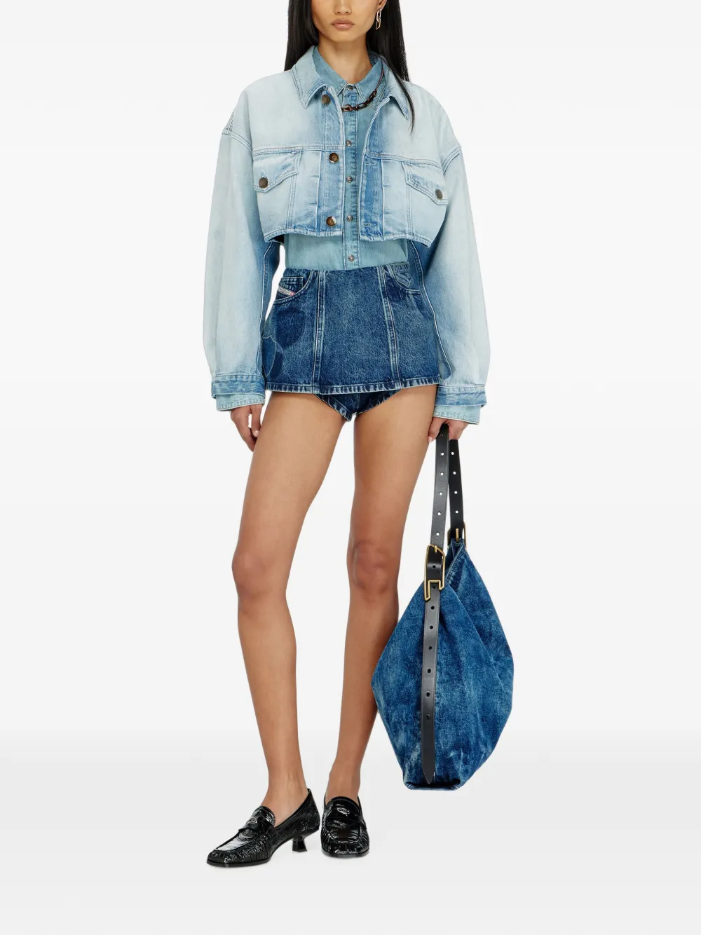 Diesel Denim peplum shorts met patches Blauw