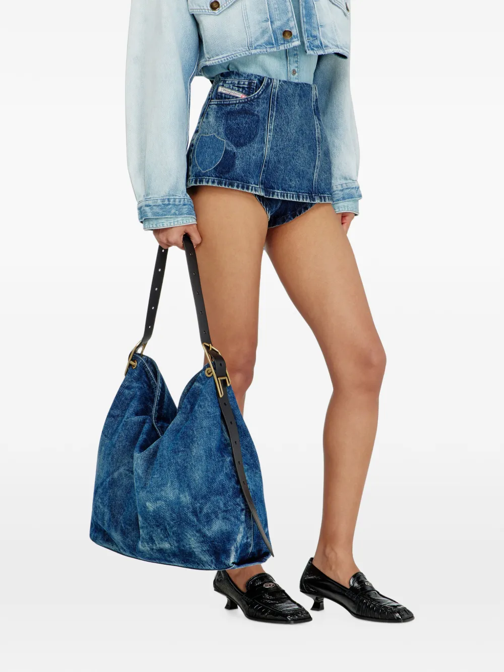 Diesel Denim peplum shorts met patches Blauw