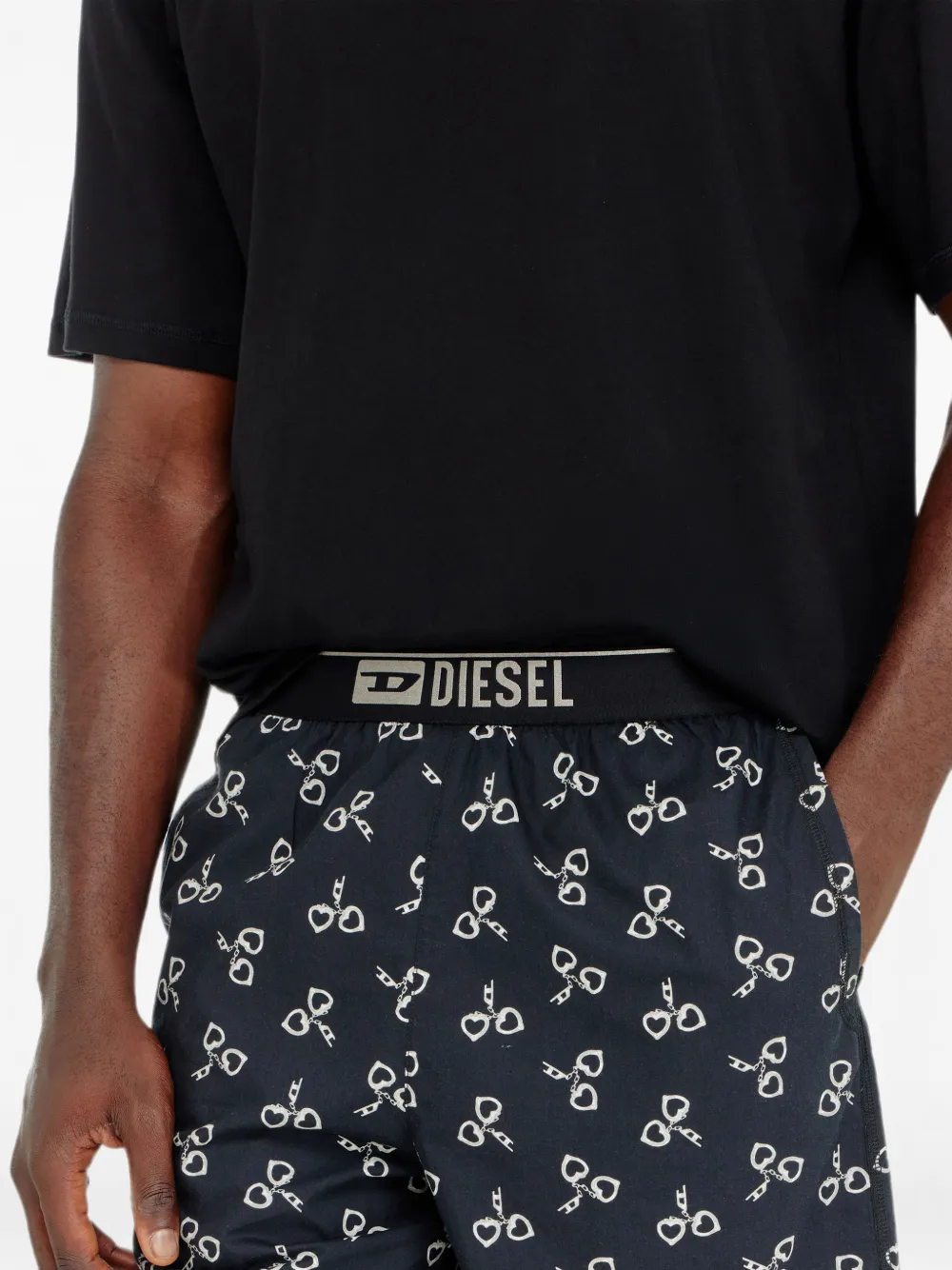 Diesel Katoenen pyjamaset met handboeien-print Zwart