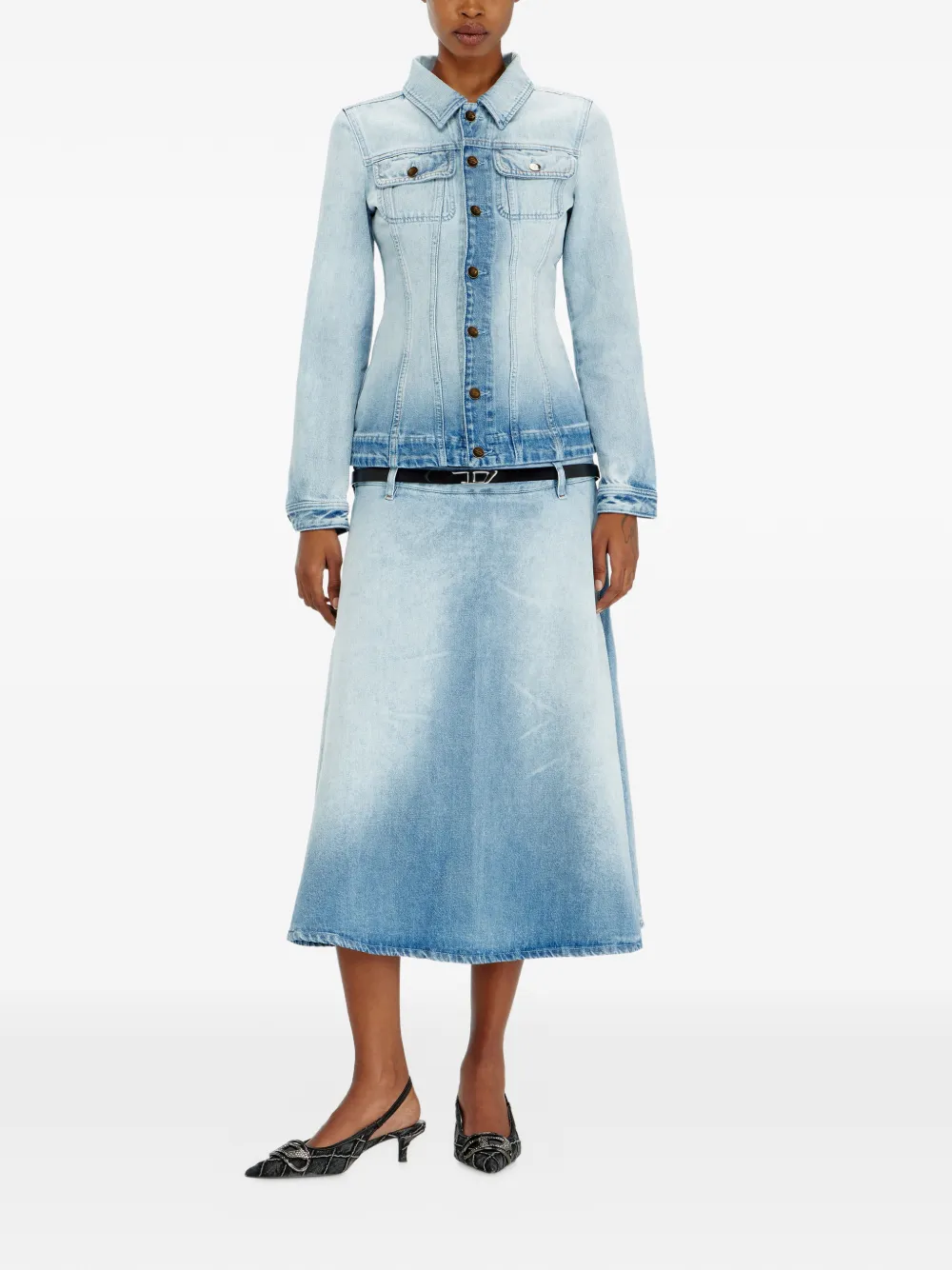 Diesel Denim jack met zandloper silhouet Blauw