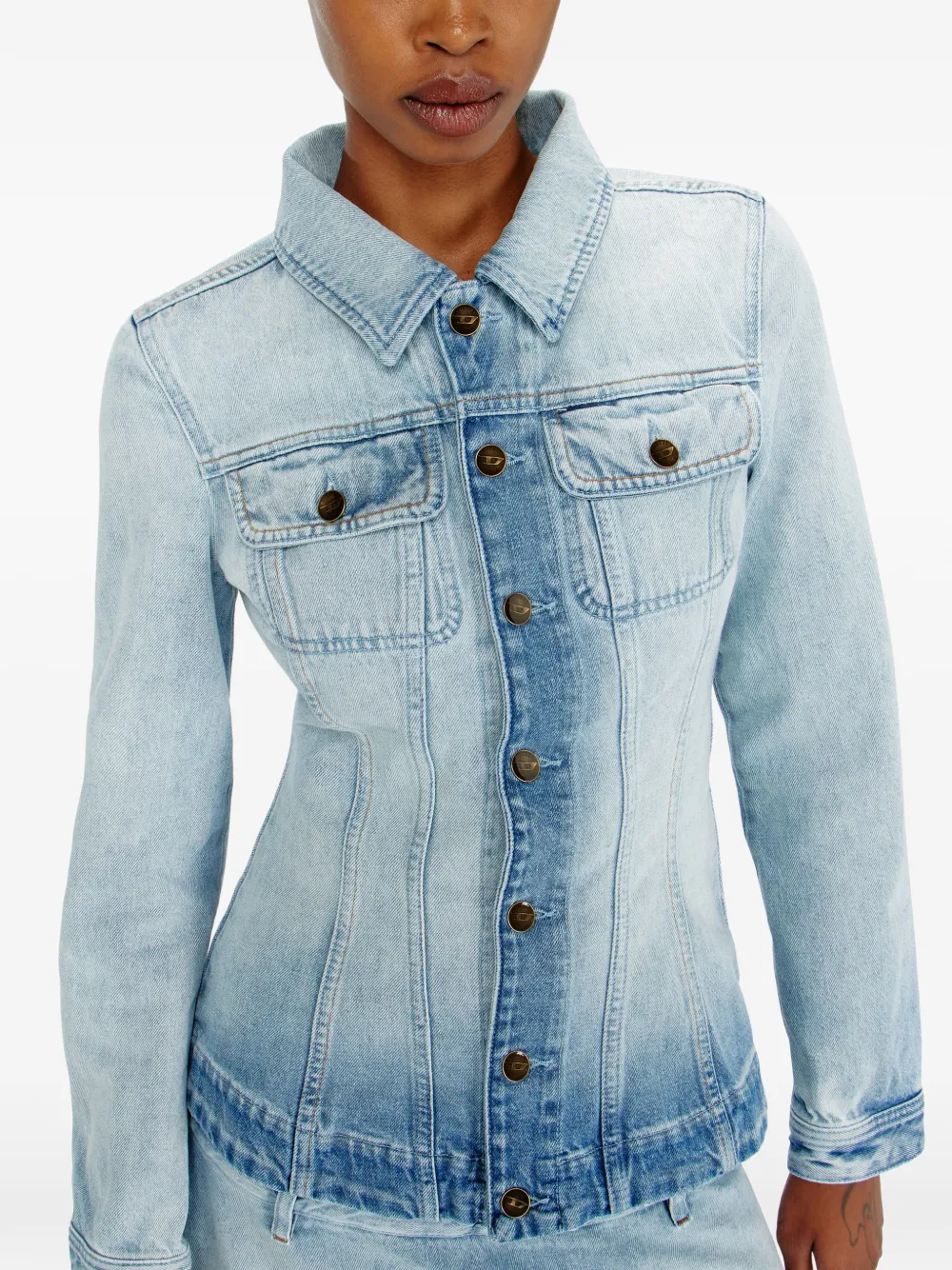 Diesel Denim jack met zandloper silhouet Blauw
