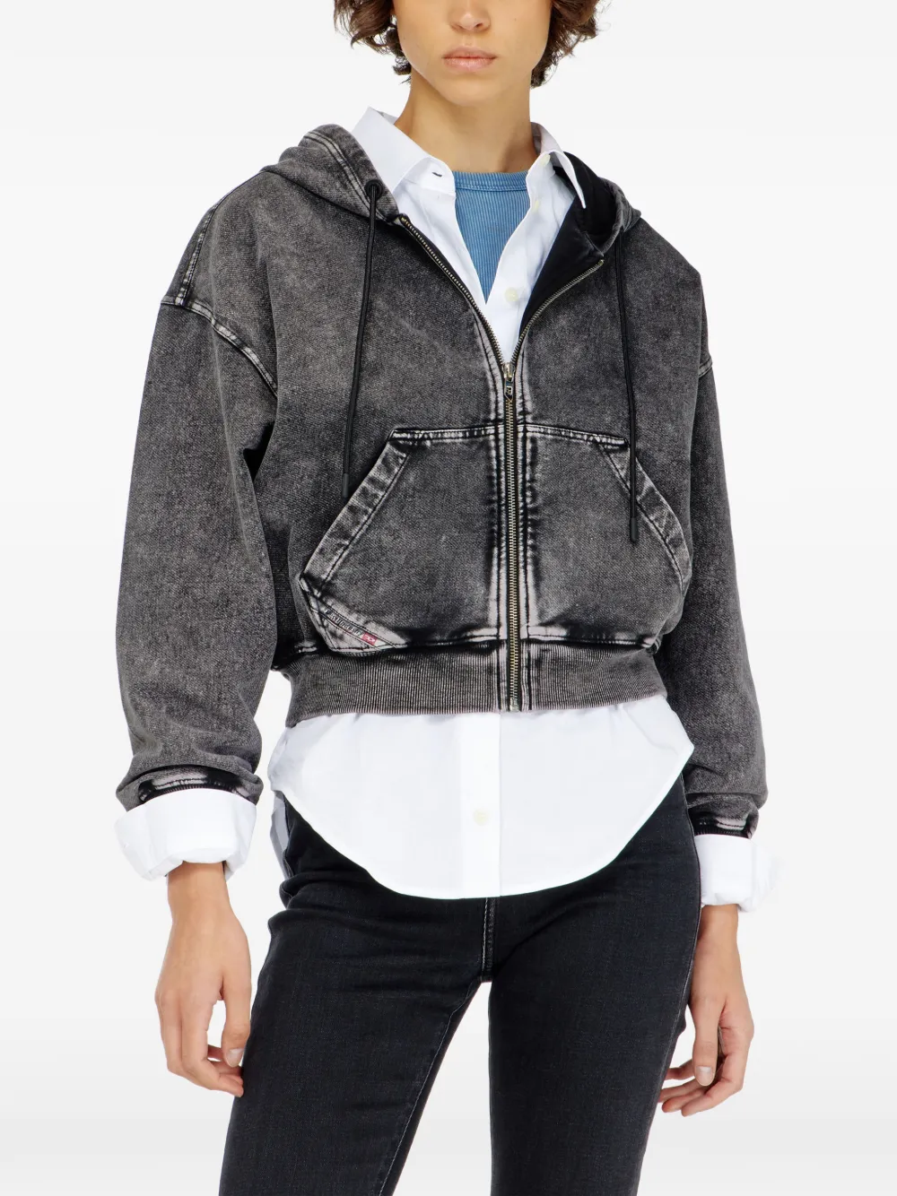 Diesel Hoodie met denim effect Grijs