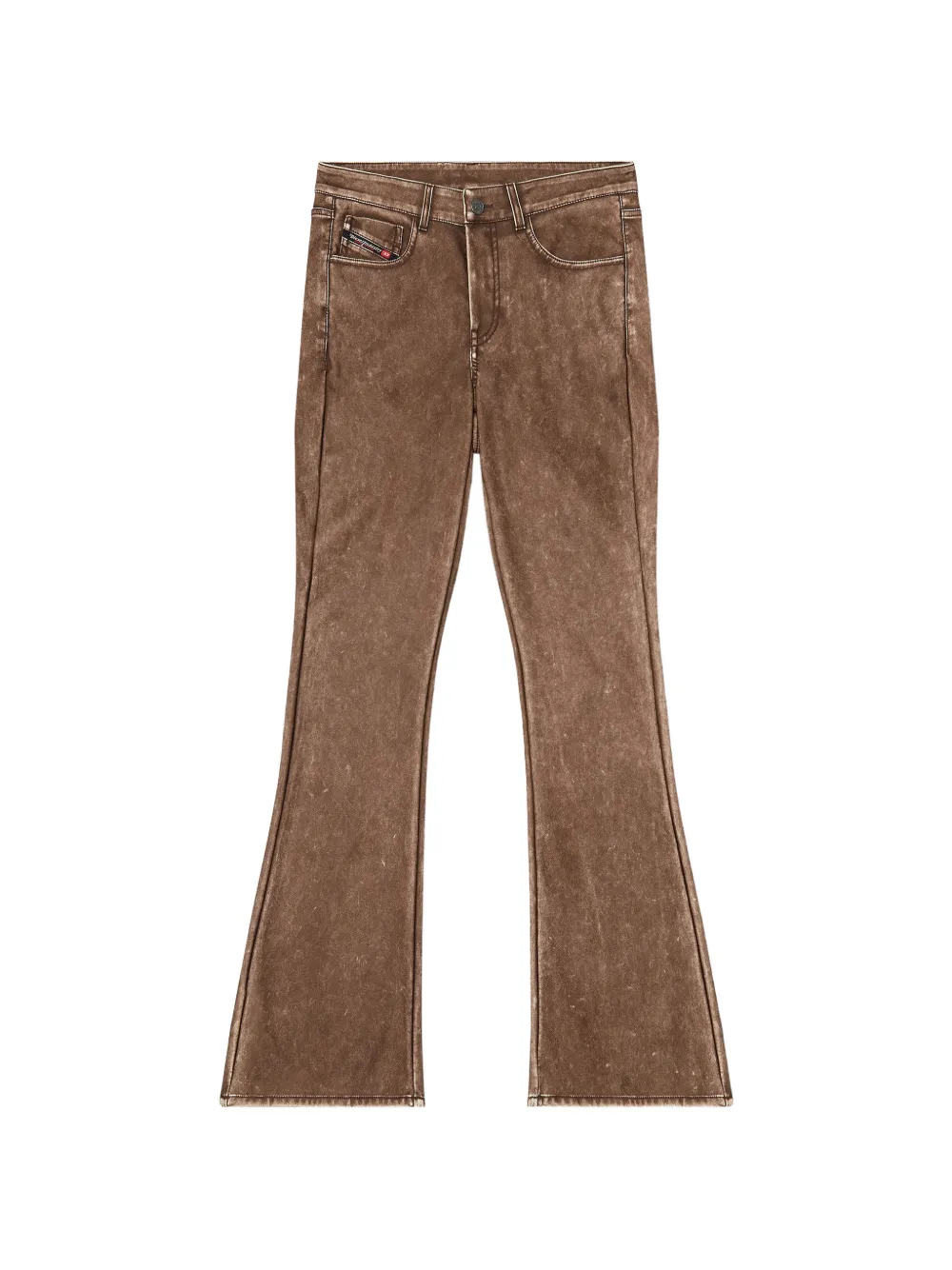 Diesel bootcut pants in treated coated fabric - Braun