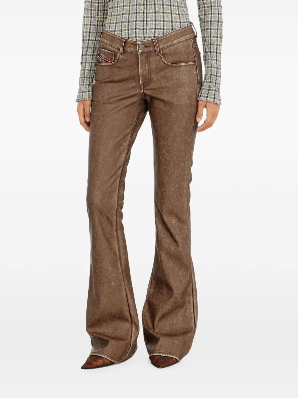 Diesel Bootcut broek van behandelde gecoate stof Bruin