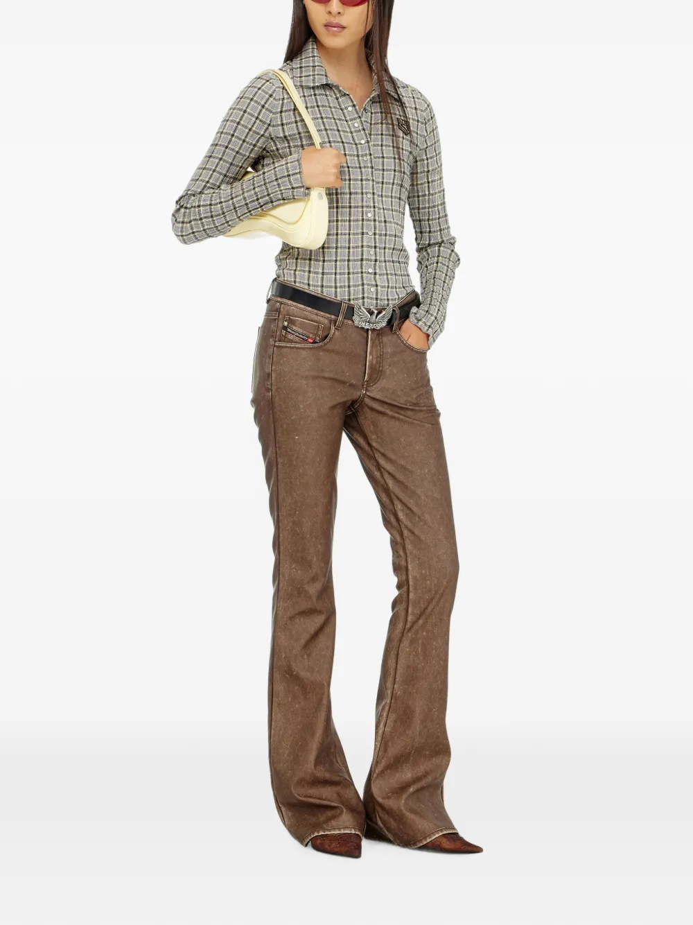 Diesel Bootcut broek van behandelde gecoate stof Bruin