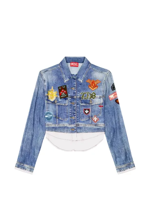Diesel cropped satin shirt with trompe-l’oeil denim print