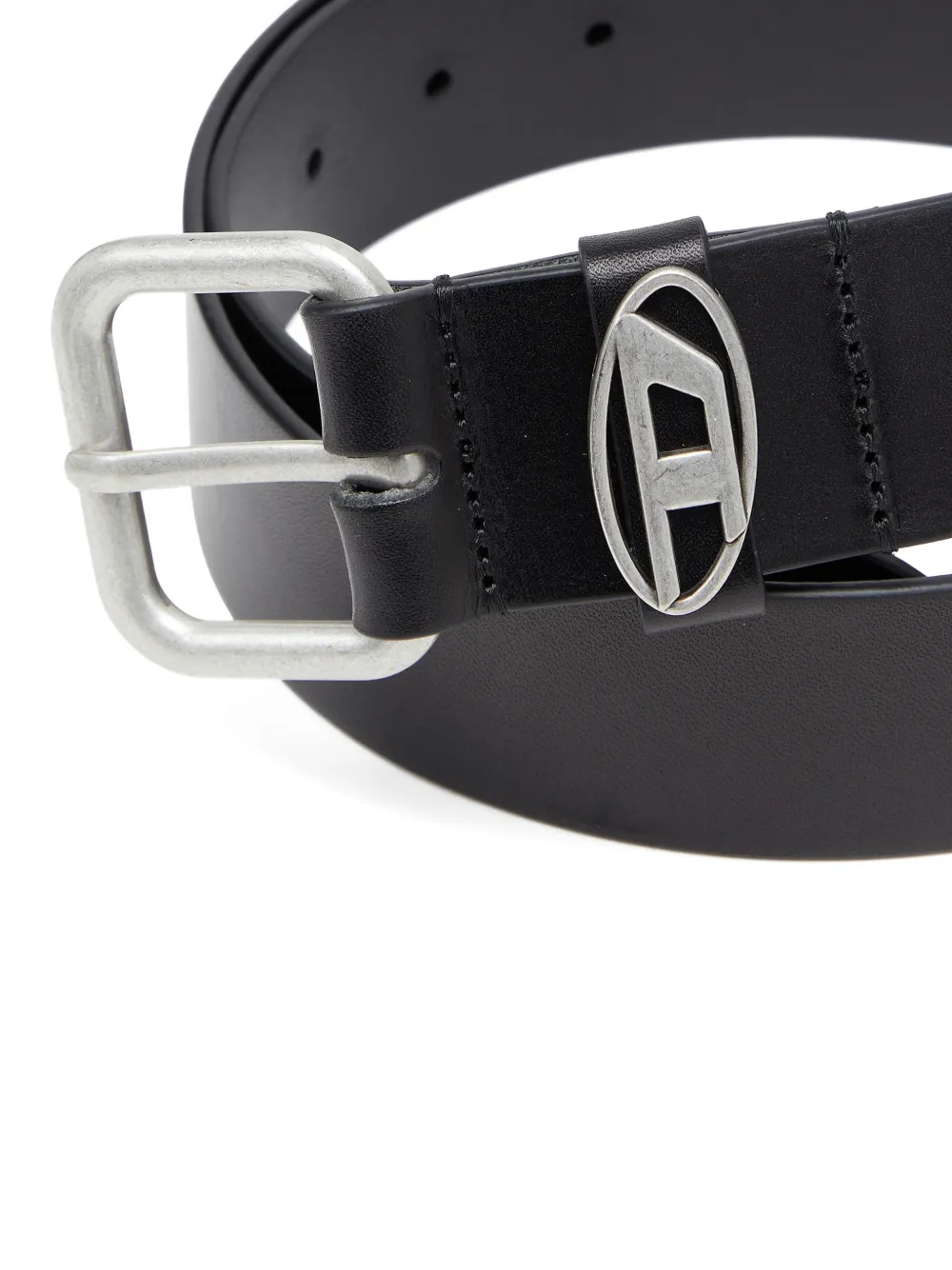 Diesel Leren riem met Oval D-logo Zwart