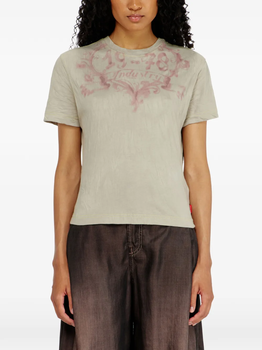 Diesel katoenen T-shirt met grafische print Beige