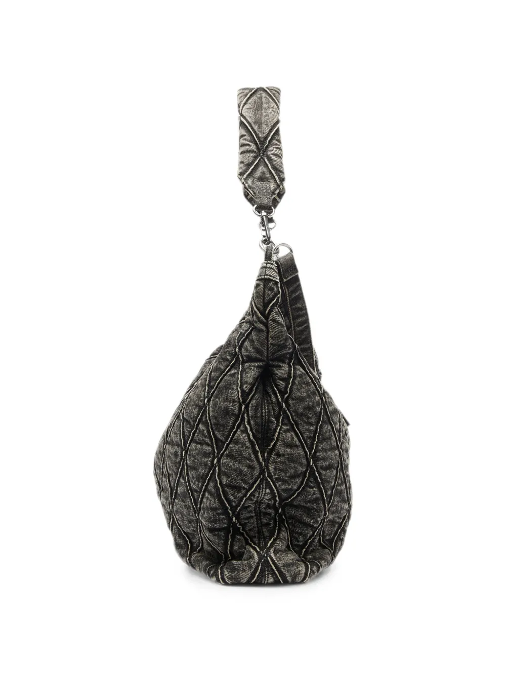 Diesel Charm-D gewatteerde denim schoudertas met acid-wassing Grijs