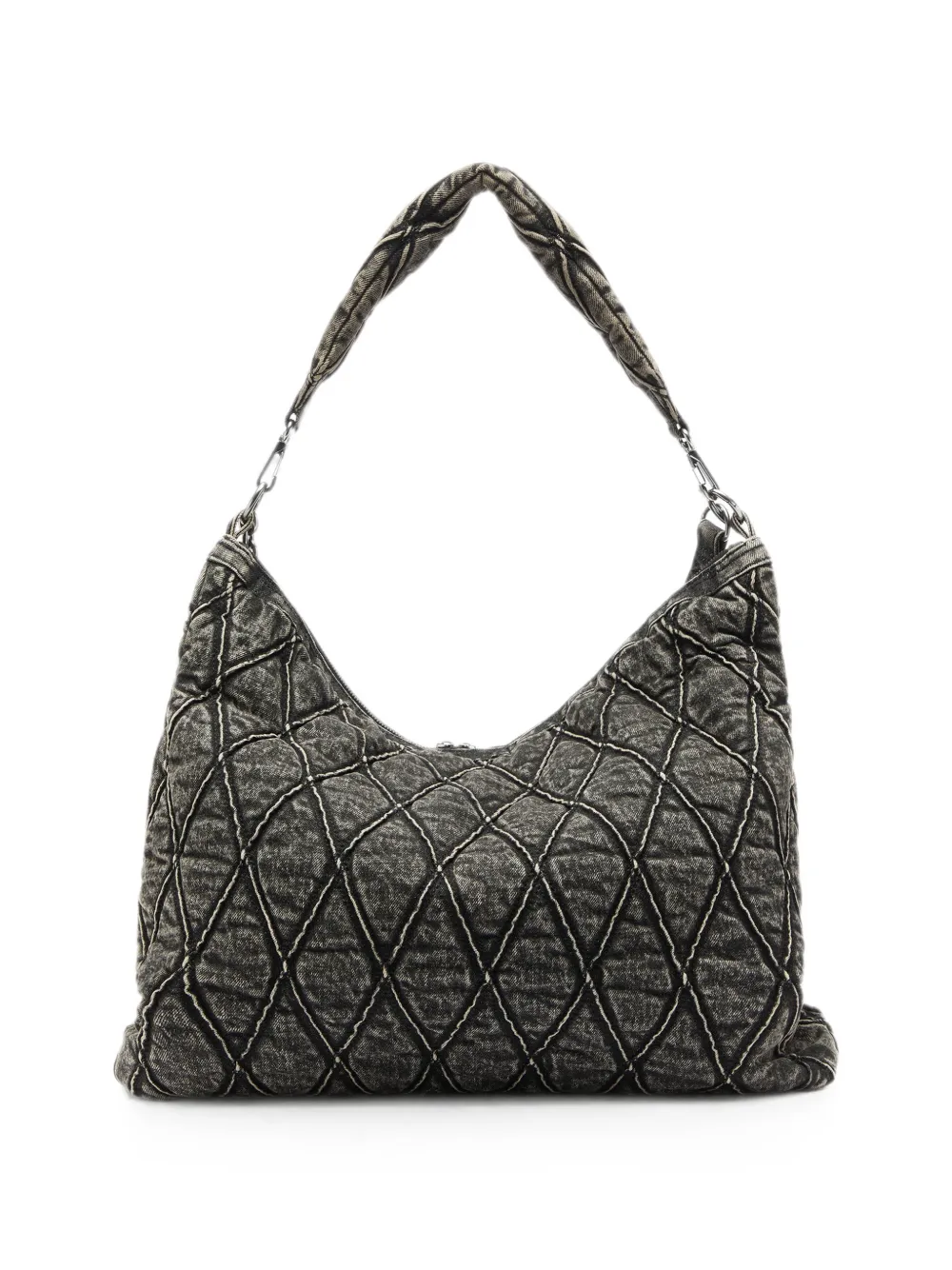Diesel Charm-D gewatteerde denim schoudertas met acid-wassing Grijs