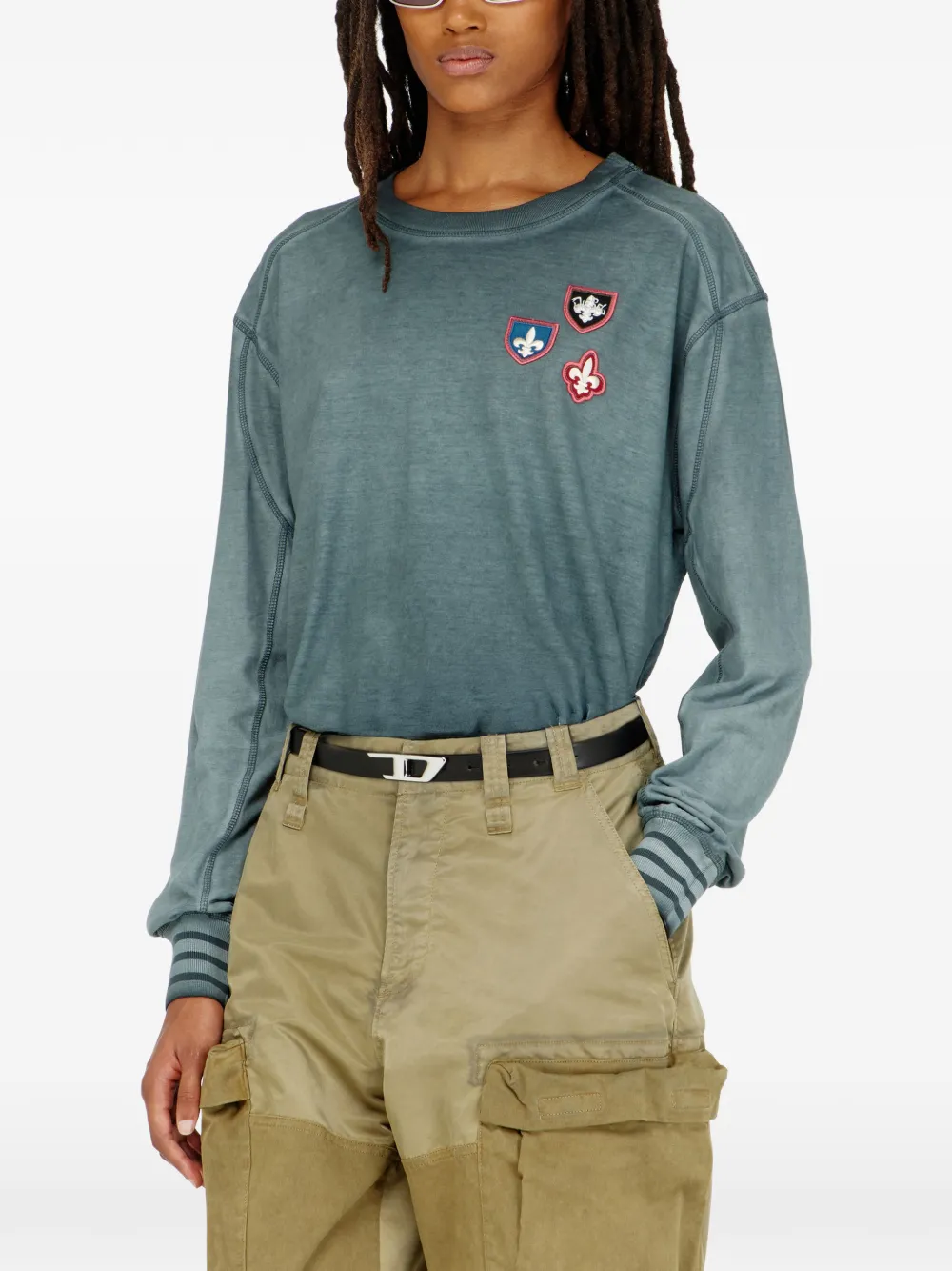 Diesel T-shirt met patches en microwafel inzetstukken Blauw