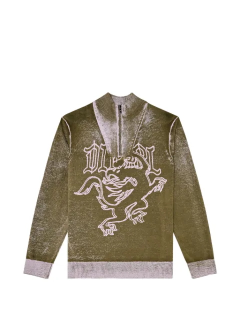 Diesel griffin-motif half-zip sweater