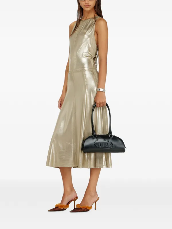 diesel gold dress Fluid Metallic Midi With Open Back | diesel gold maxi dress