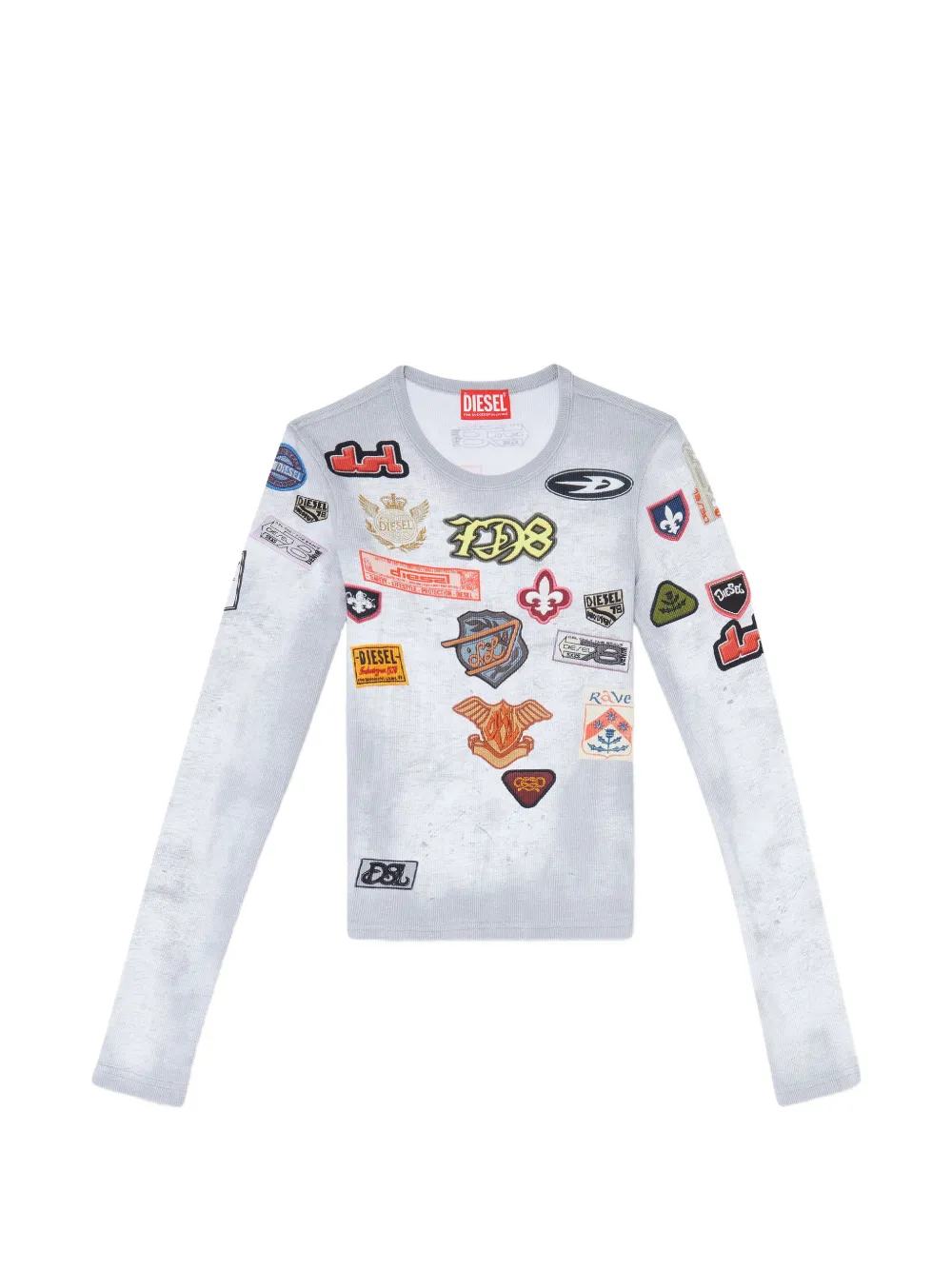 Diesel Top in jersey a coste con stampa all-over - Grigio