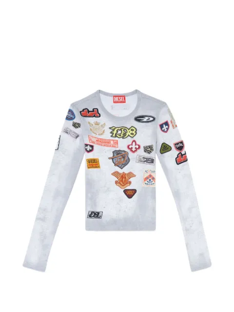 Diesel top in ribbed jersey with all-over patch print