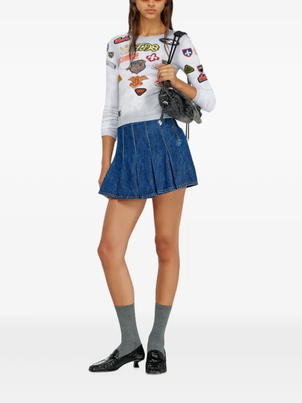 Diesel Top In Ribbed Jersey With all-over Patch Print | Grey