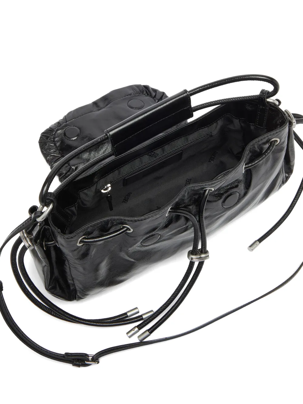 Diesel Scrunch-D leren handtas Zwart