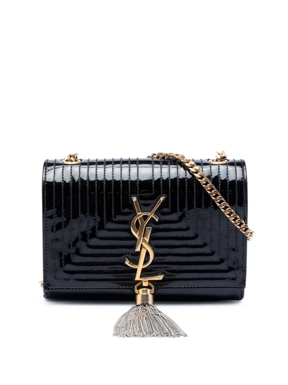 Saint Laurent Pre-Owned 2015 Small Quilted Patent Monogram Kate Tassel crossbody bag - Nero