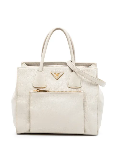 Prada Pre-Owned bolsa satchel de piel de becerro granulada convertible con bolsillo abierto en la parte delantera 2013-2026