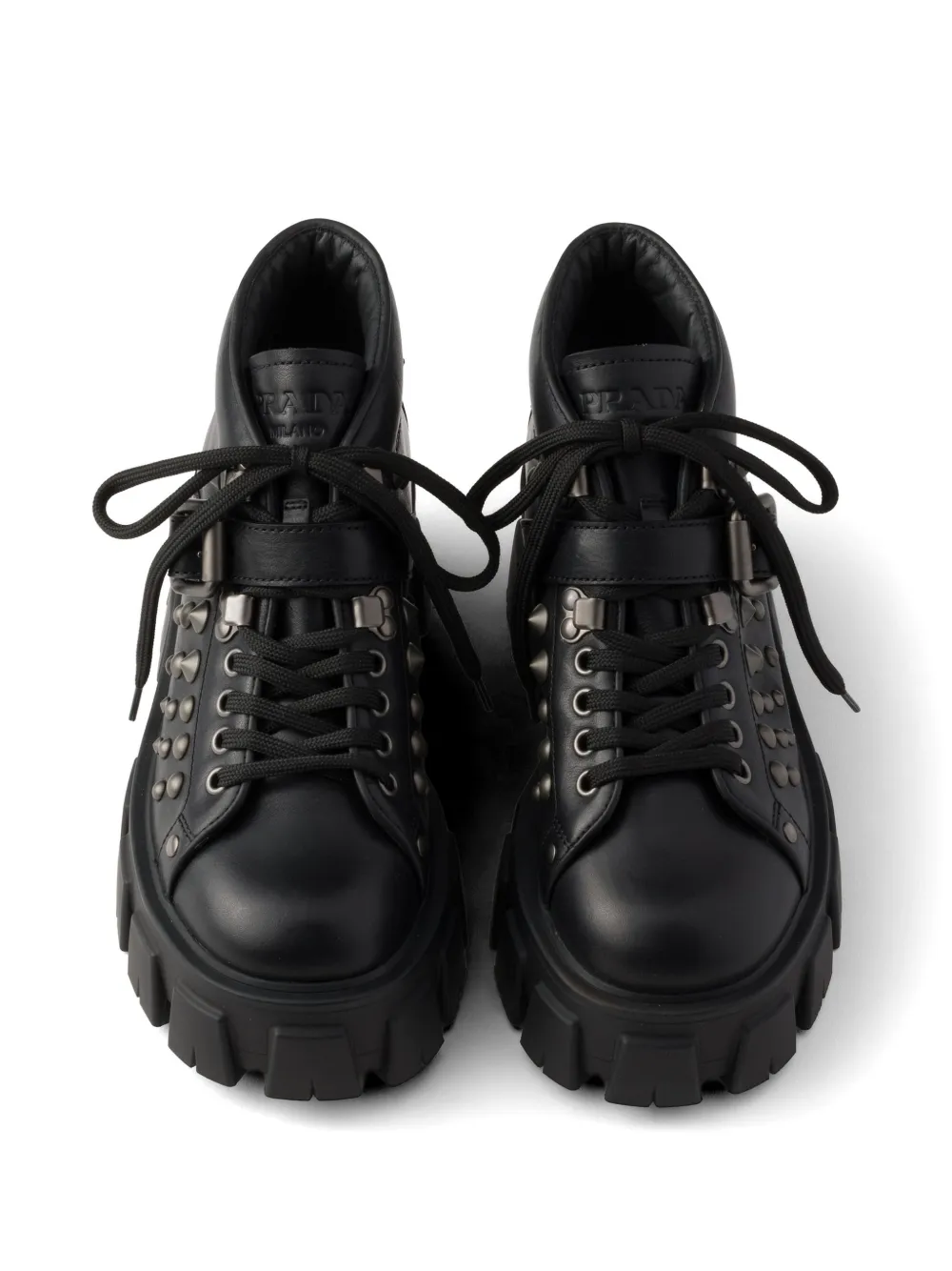 Prada Monolith studded leather booties Zwart