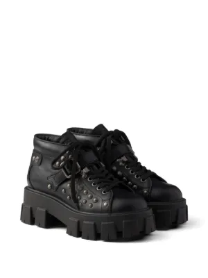 PRADA レースアップブーツ スタッズ レザー ブラック 厚底 Prada（プラダ）ウィメンズ ブーツ - FARFETCH