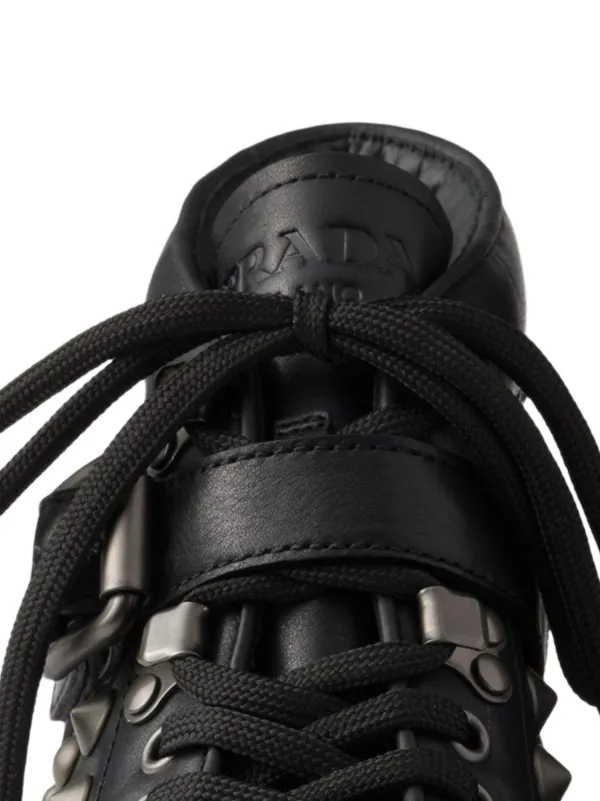 靴 PRADA Leather Studs Heels 38 1/2 Prada Monolith Studded Leather Booties | Black | FARFETCH