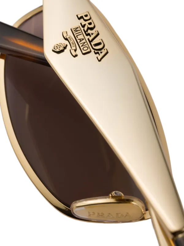 Prada Cream Sculpted Temple Sunglasses with Gold Logo Prada Eyewear Sunglasses With Prada Logo | Gold | FARFETCH main image 2