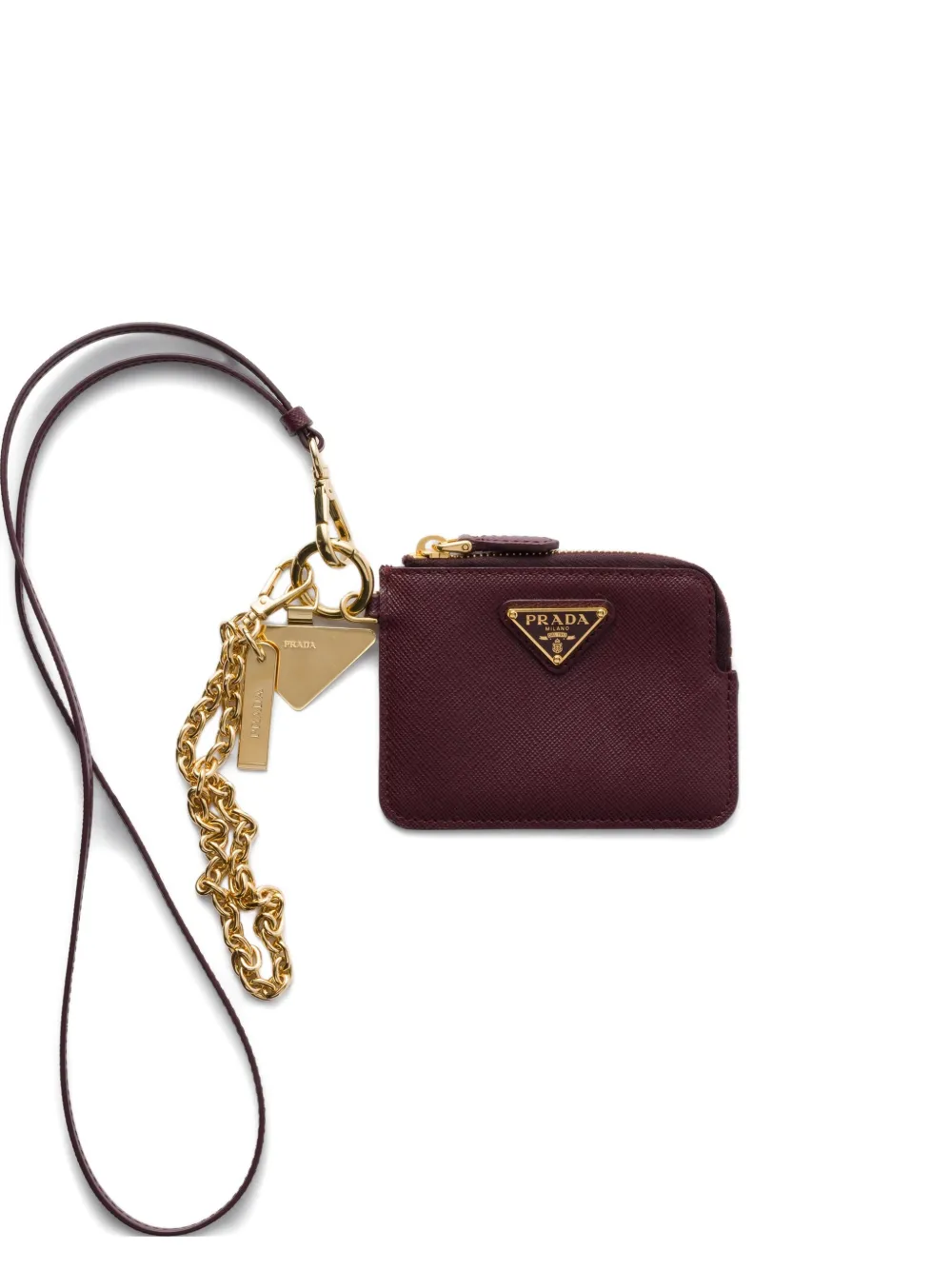 Prada Saffiano leather card holder with shoulder strap - Viola