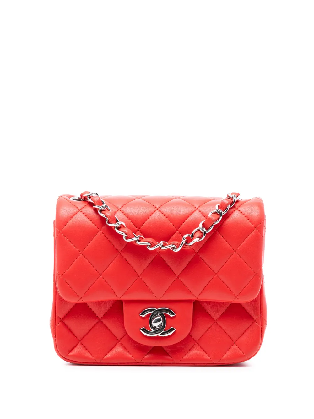 CHANEL Pre-Owned 2019 Mini Square Classic Lambskin Single Flap crossbody bag - Rosso